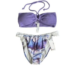 MARYSIA and CITRINE Bikini Top and‎ Bottom Lavender Purple White Watercolor Sz M